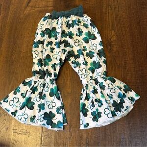 Baby Toddler Girl Bell Bottom Ruffle Shamrock Clover Pants